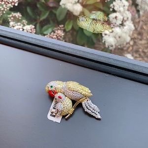 Dazzling Gold & Stone Perched Parrot Brooch